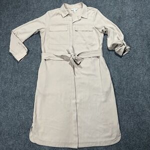 Nine West Womens Tan Long Sleeve Button Front Tie Waist Shirt Dress Size M‎